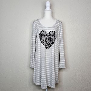 Victoria’s Secret Cotton Lingerie Night Shirt Gown Sz XL Chemise Stripe Heart